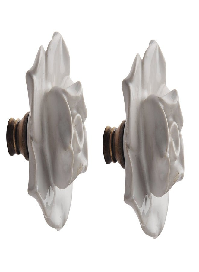 HOBKNOBS Ceramic Rose Flower Shaped Cabinet Doors/Drawers/Wardrobe Pull Handle Knob (White and Brown; 55 x 48 mm) (2). - Image 1